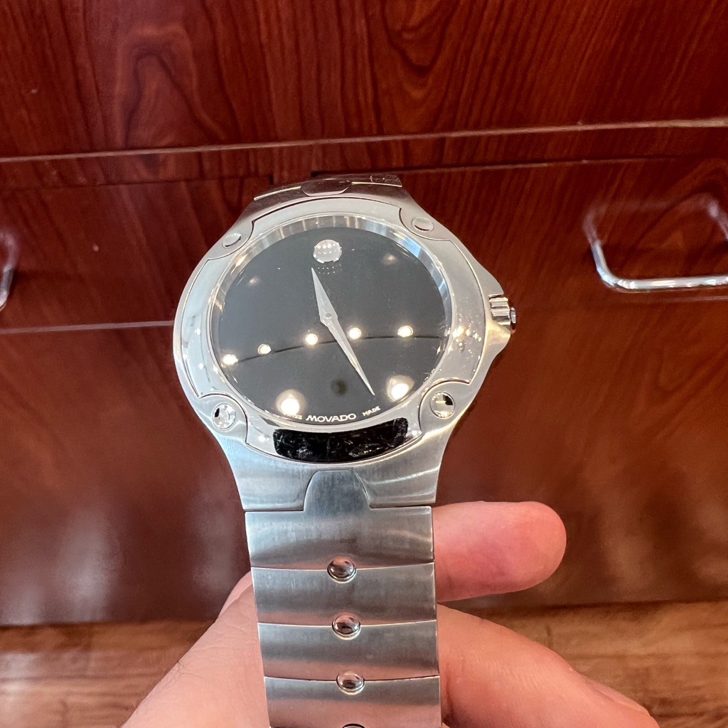 Mens Midsize Sports Edition Movado Black Dial Stainless Steel
